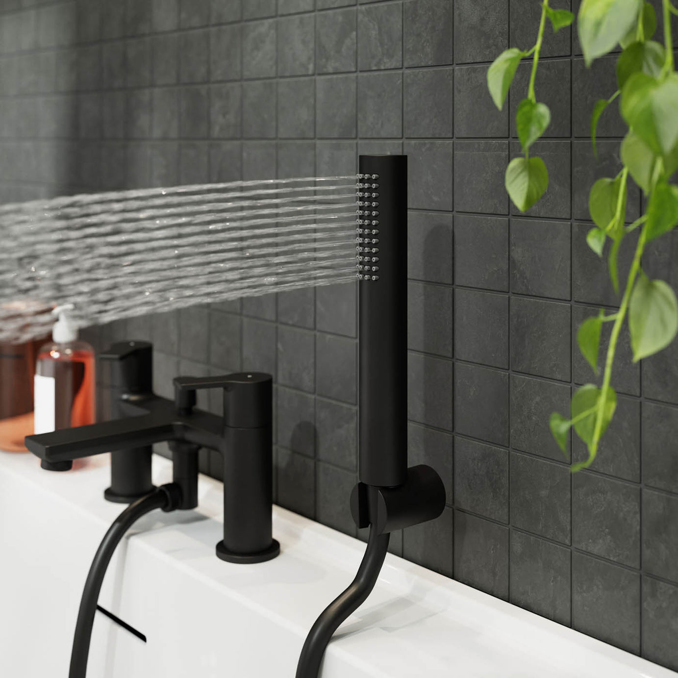 Bath Filler Tap Mixer Shower Matt Black Dual Lever ¼ Turn Single Spray Pattern - Image 6