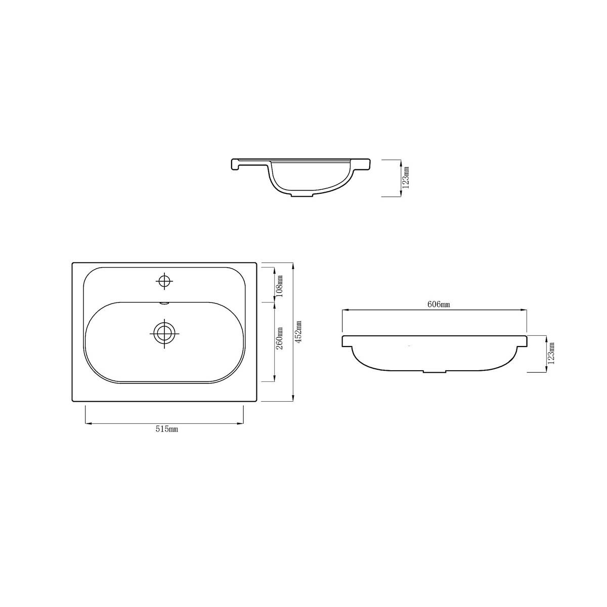 Bathroom Vanity Basin Gloss White Ceramic Rectangular Counter Mounted (W)60.6cm - Image 3