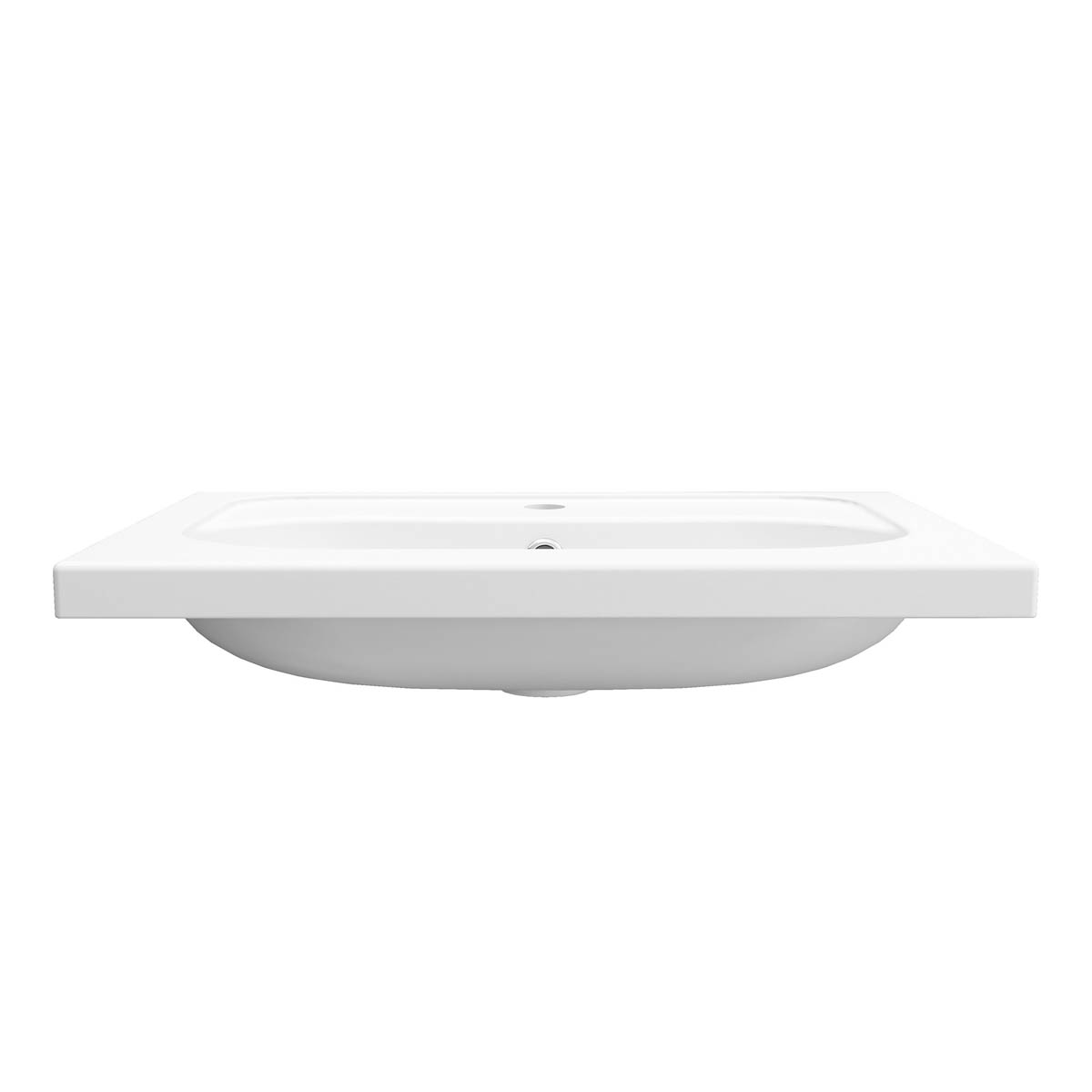 Bathroom Vanity Basin Gloss White Ceramic Rectangular Counter Mounted (W)60.6cm - Image 4