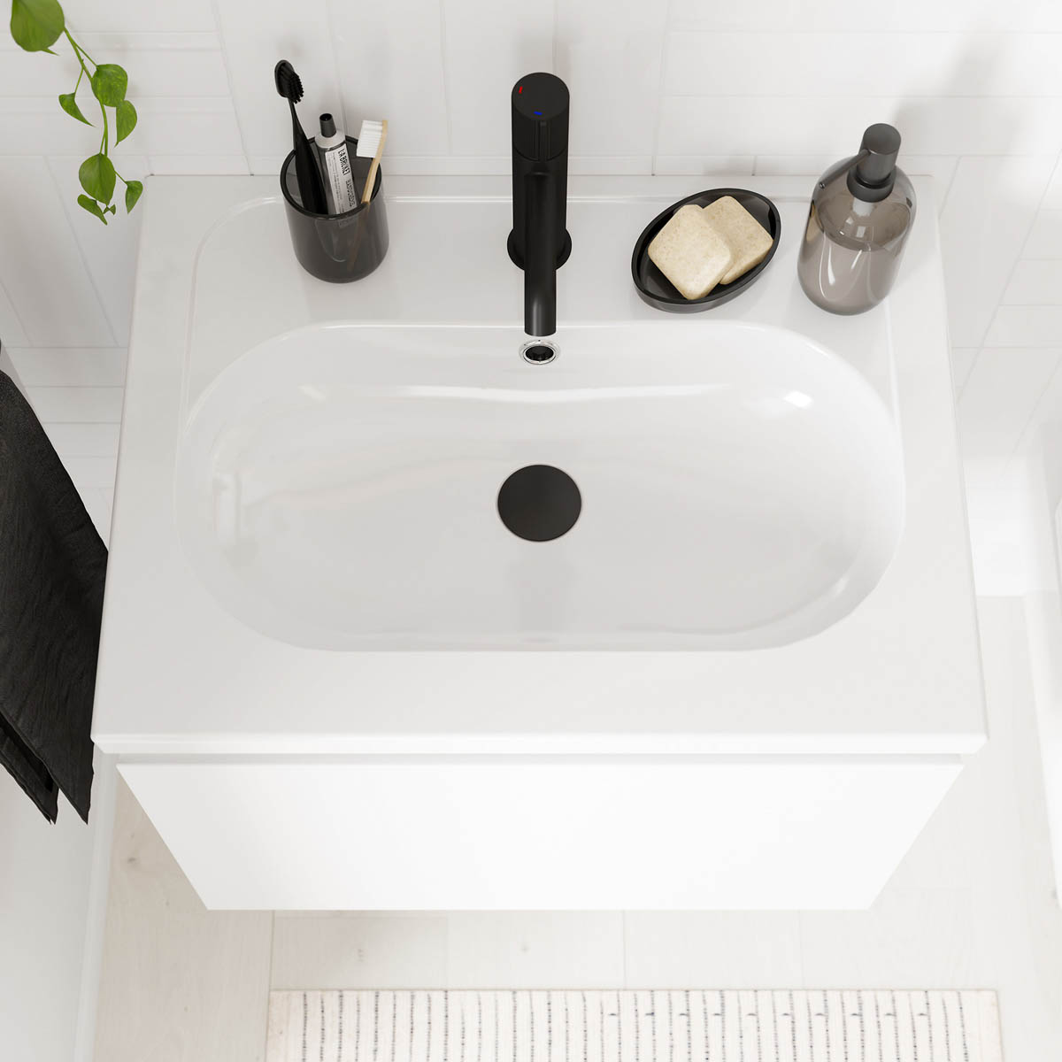 Bathroom Vanity Basin Gloss White Ceramic Rectangular Counter Mounted (W)60.6cm - Image 5