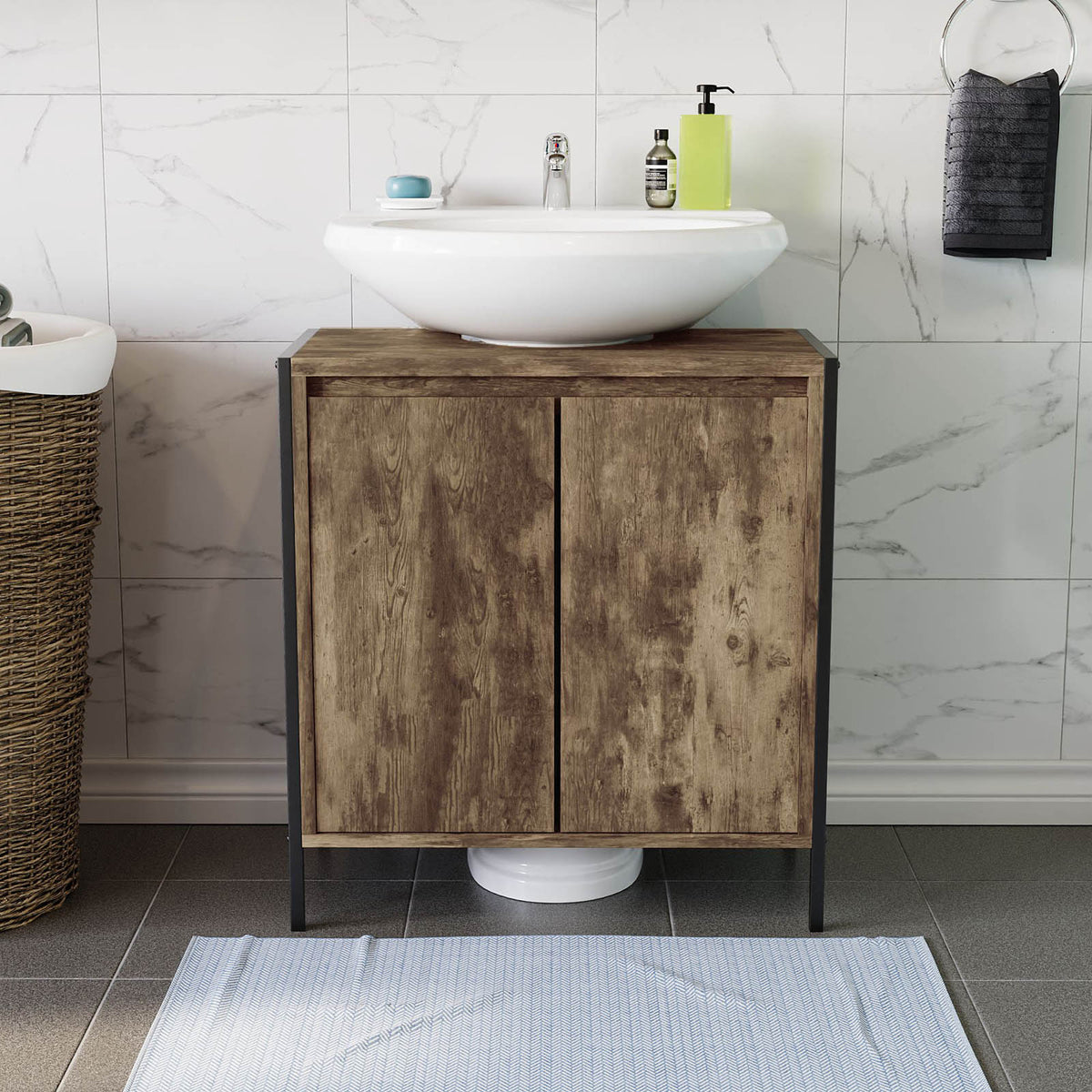 Lana Matt Brown Freestanding Double Bathroom Sink cabinet (H) 650mm (W) 600mm - Image 5