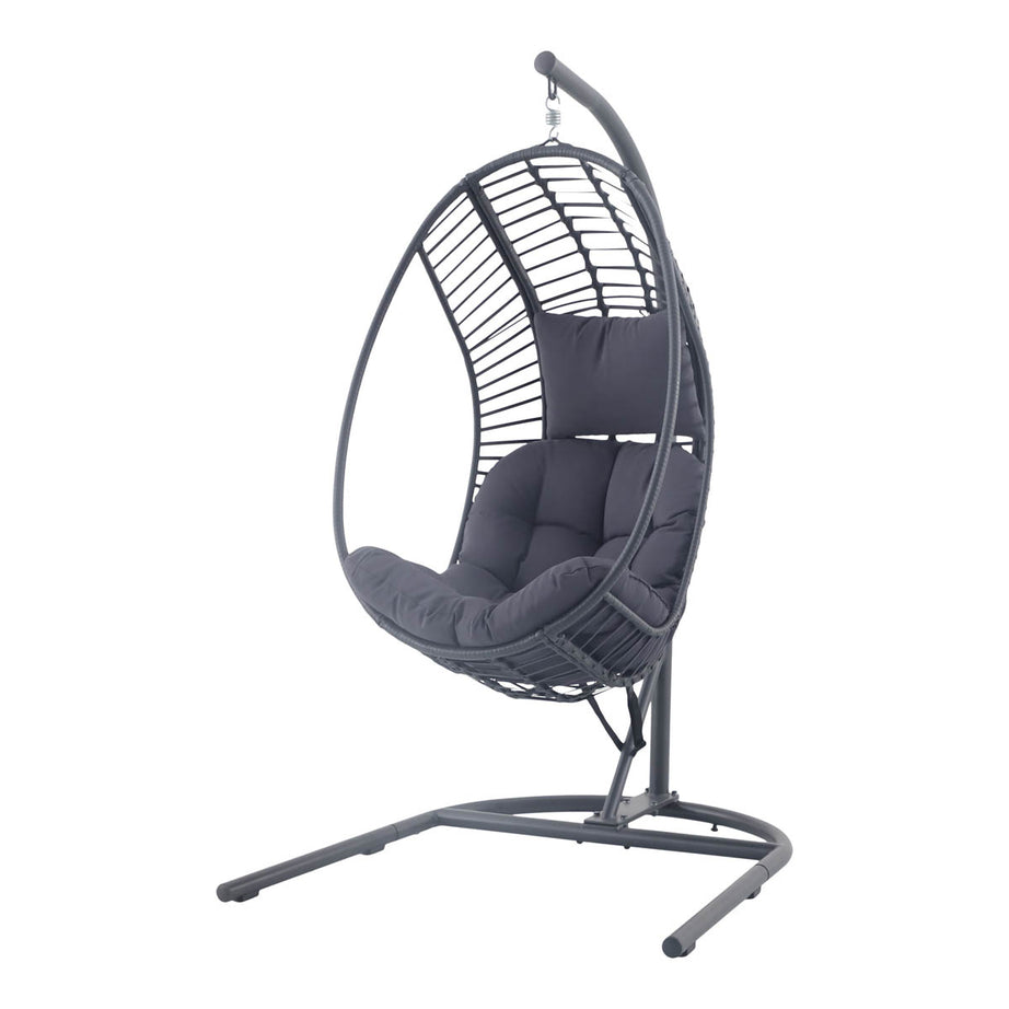 Hanging Egg Chair Garden Patio Dark Grey Metal Swing Outdoor Rattan Effect - Image 1