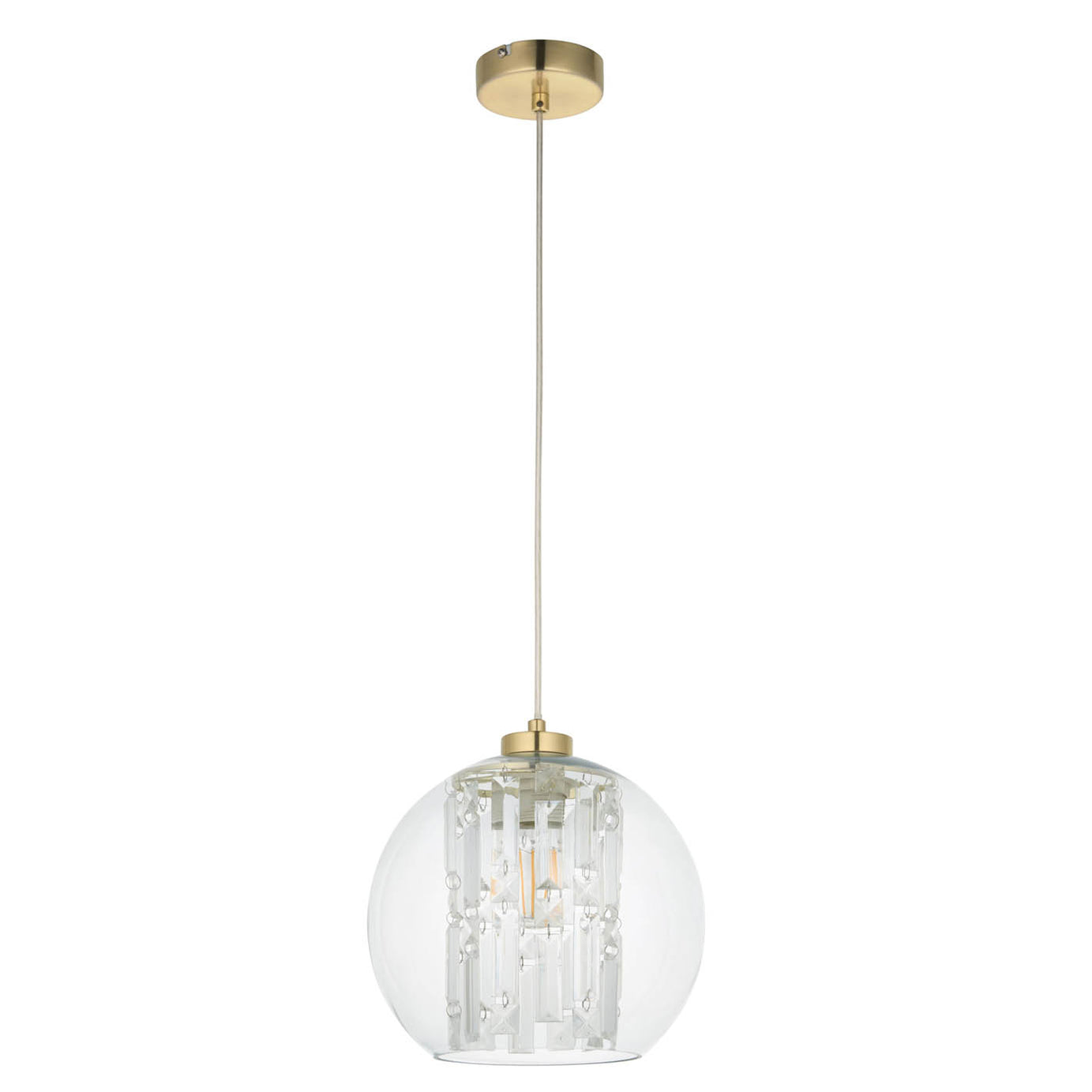 Pendant Ceiling Light Gold Clear Glass Shade Dimmable Adjustable Height 15W - Image 1