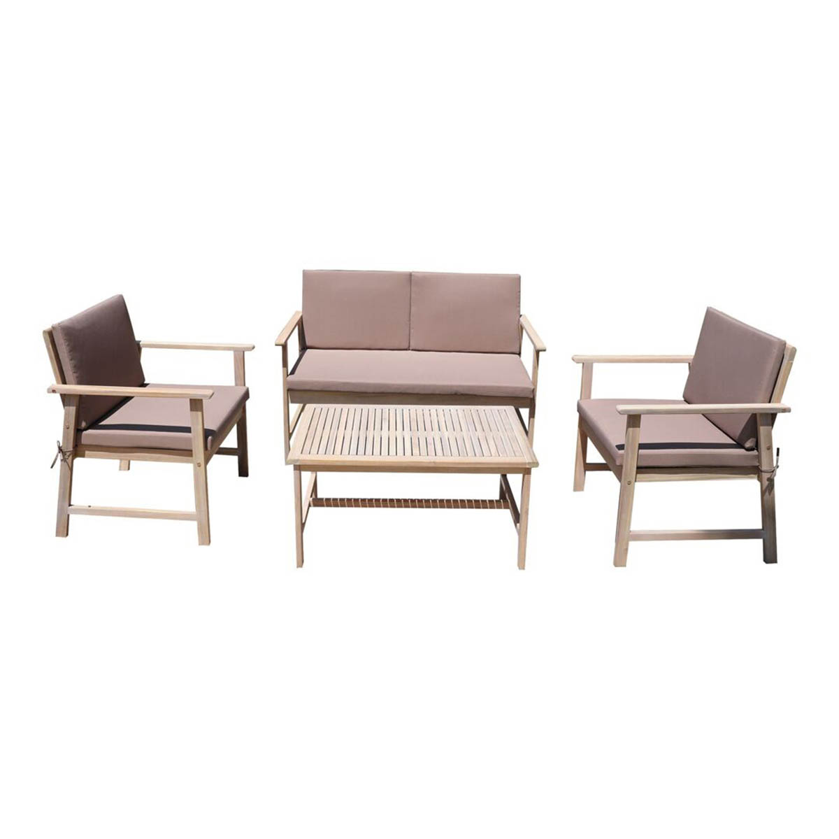 Outdoor Coffee Set 4 Seater Natural Wood Chairs Table Garden Patio Furniture - Image 1