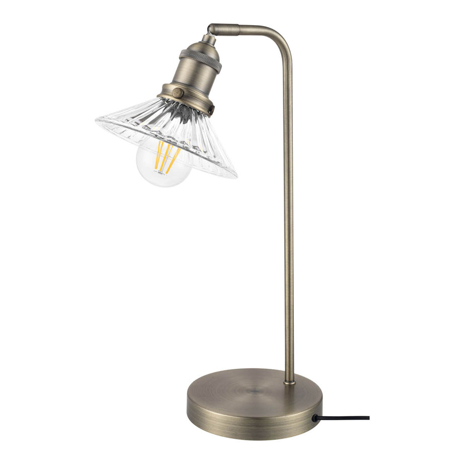 Table Lamp Brushed Metal Satin Pewter Effect Clear Glass Modern Industrial - Image 1