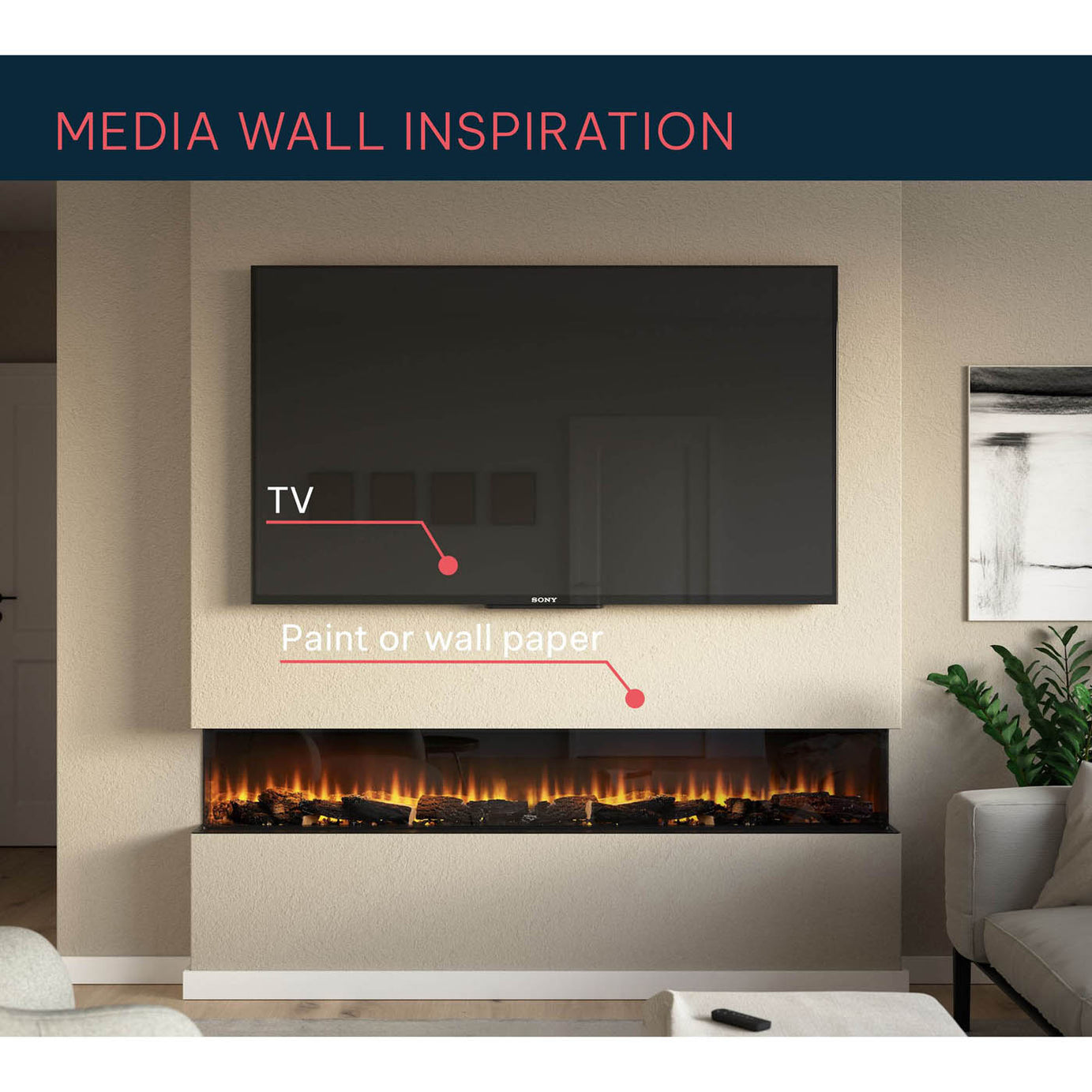 Focal Point Electric Wall Fire 2kW Black Log Effect Fireplace H48.8xW201.5cm - Image 3