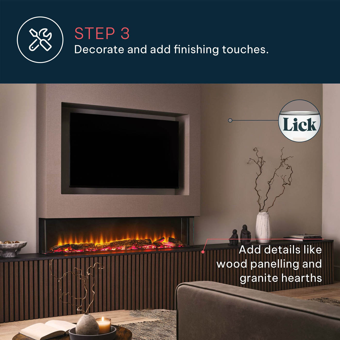 Focal Point Electric Wall Fire 2kW Black Log Effect Fireplace H48.8xW201.5cm - Image 9