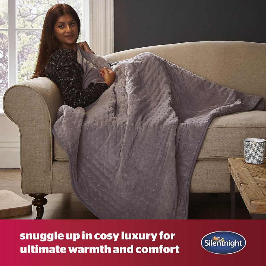 Silentnight Heated Throw Luxury Grey Soft Fleece 9 Heat Settings Standard Size - Image 2