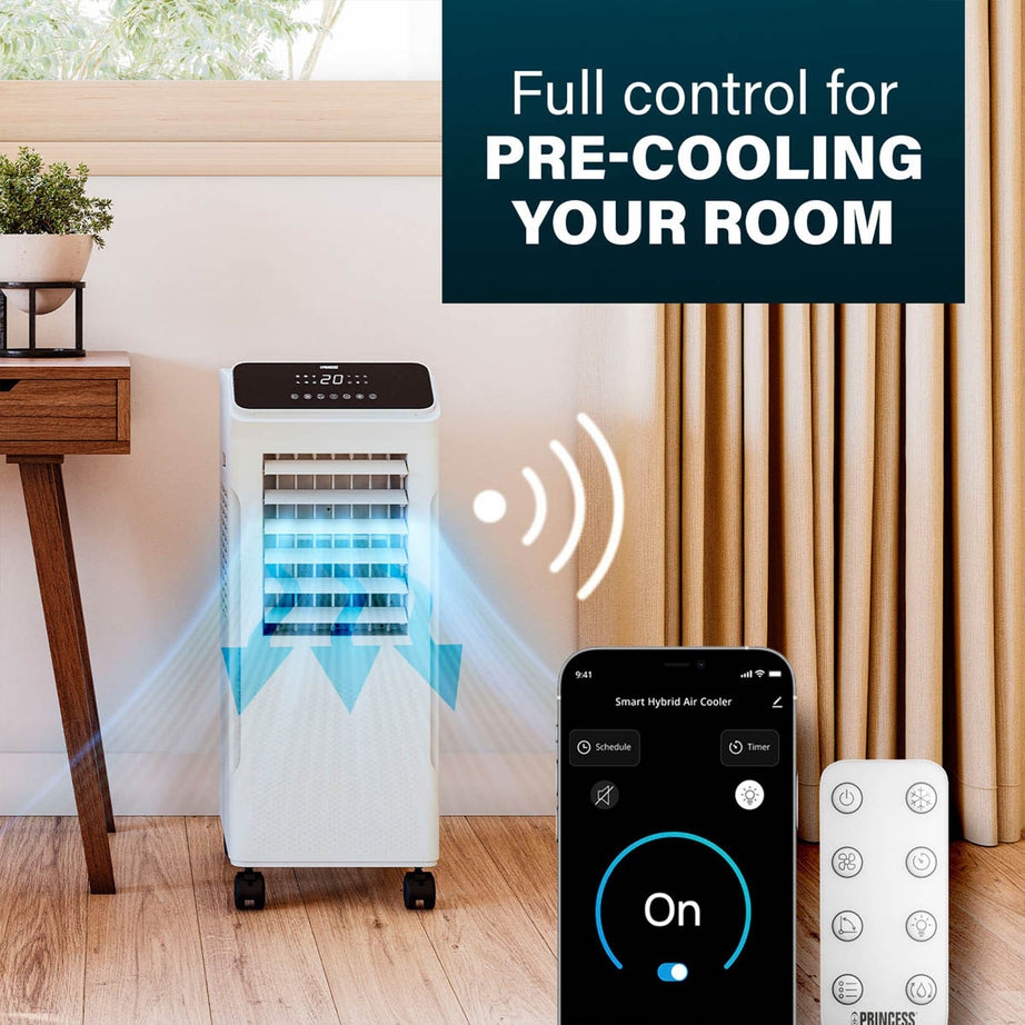 Princess Smart Air Cooler Fan 5L Hybrid White Portable Oscillation Remote Timer - Image 2