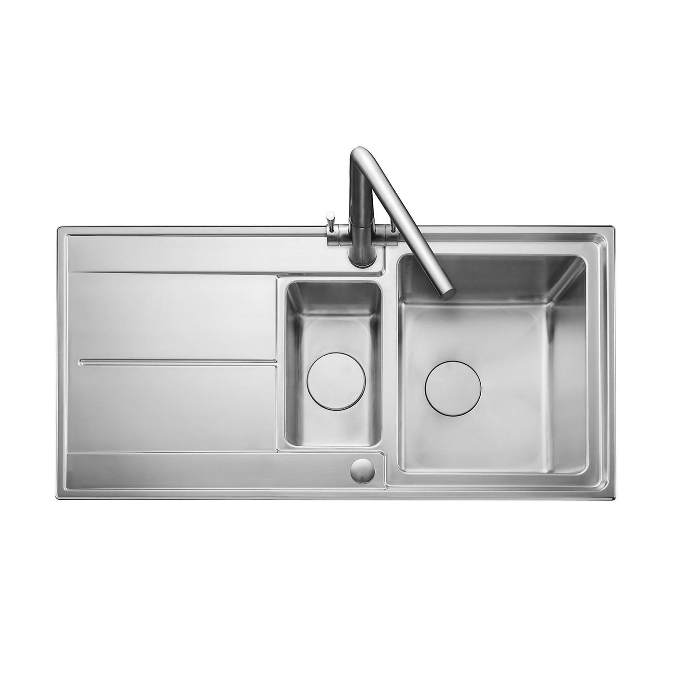 Kitchen Sink 1.5 Bowl Stainless Steel Satin Brushed Rectangular Reversible Waste - Image 1