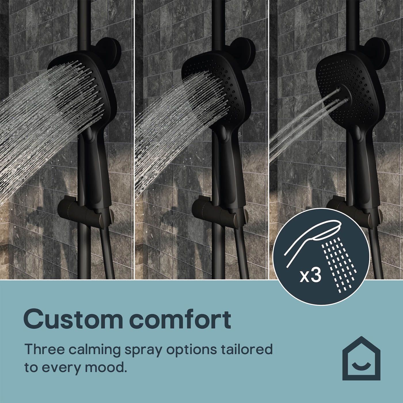 GoodHome Matt Black Thermostatic Mixer Multi head shower with 2 heads & 1.5m hose length - Image 6