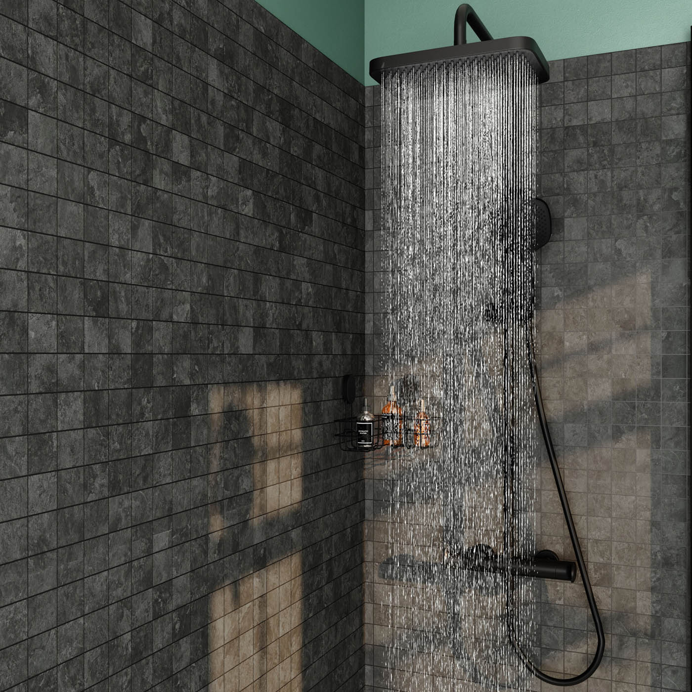 GoodHome Matt Black Thermostatic Mixer Multi head shower with 2 heads & 1.5m hose length - Image 7