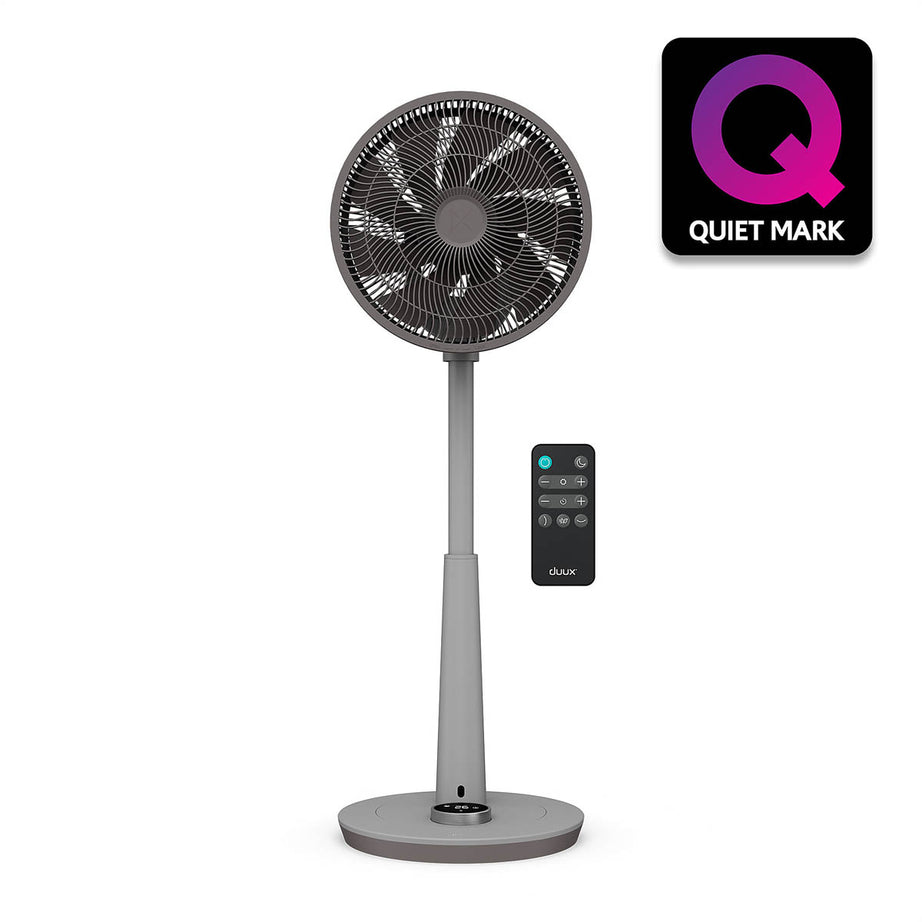 Duux Pedestal Fan Whisper 2 Quiet Mark Grey Oscillating Tilt 12" Remote Control - Image 1