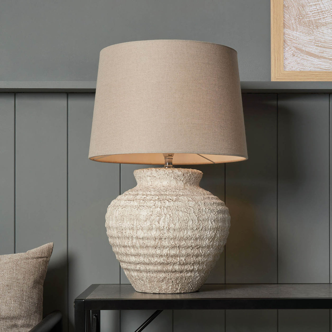 Inlight Table Lamp Textured Base Matt Sand Effect Round Bedside Living Room - Image 6