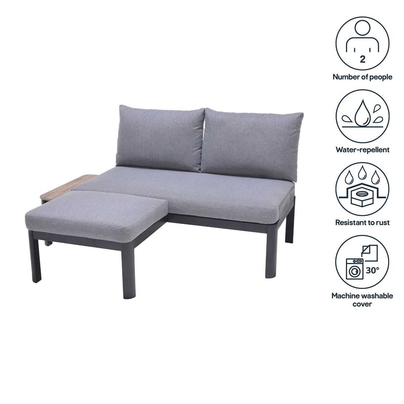 Garden Modular Corner Furniture Set 2 Seater Grey Metal Removable Cover - Image 2