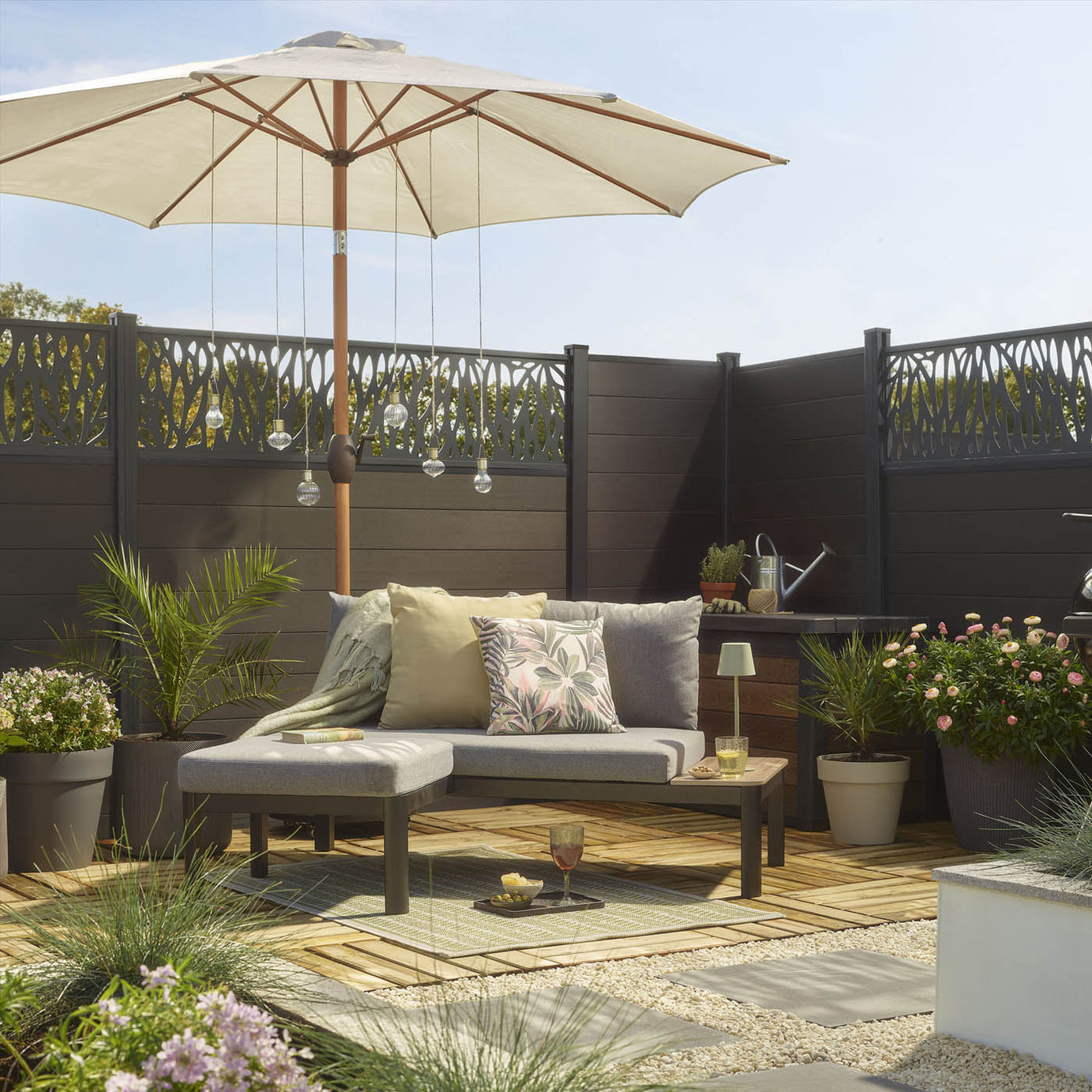 Garden Modular Corner Furniture Set 2 Seater Grey Metal Removable Cover - Image 3