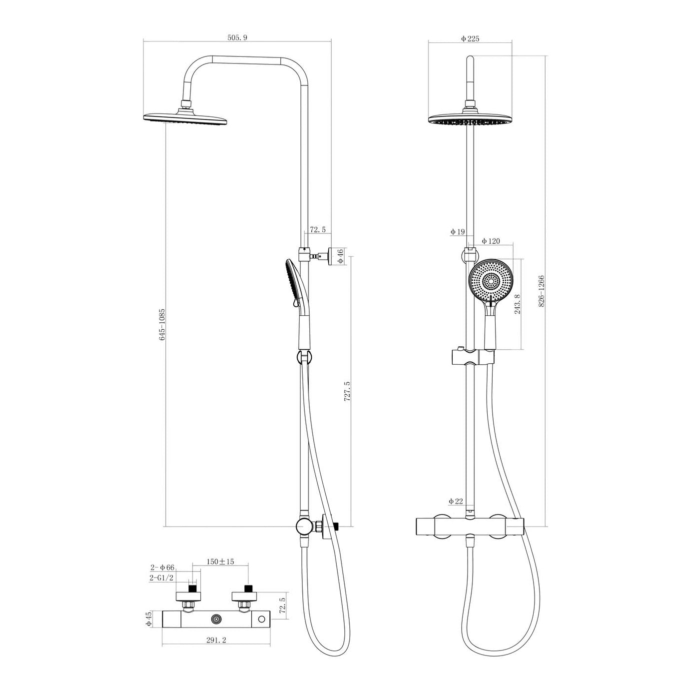 Thermostatic Mixer Shower Chrome Dual Round Head Bar Set Bathroom Modern - Image 2