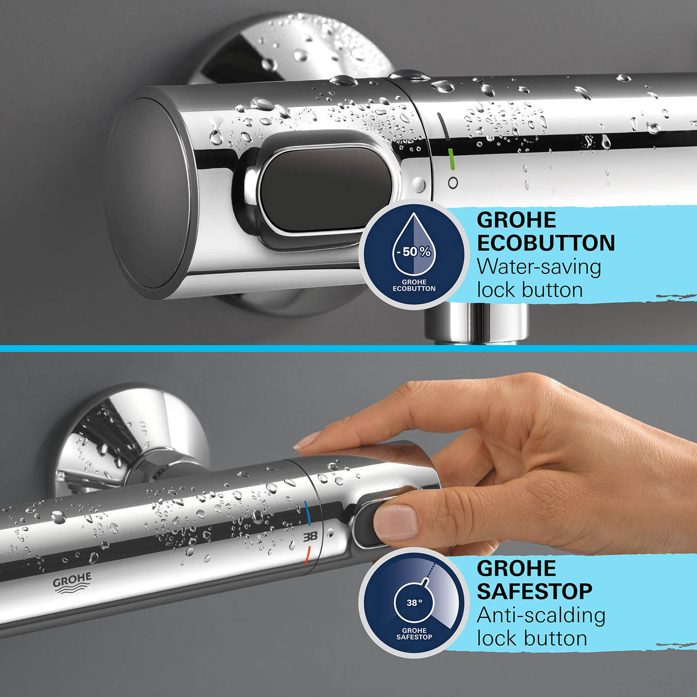 Grohe Precision Mixer Shower kit Flow 600 Chrome Wall-mounted Thermostatic - Image 4