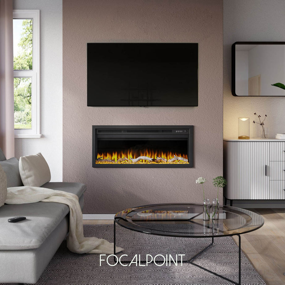 Focal Point Electric Fire Inset 1.5kW Matt Black Fireplace Log Effect Home - Image 1