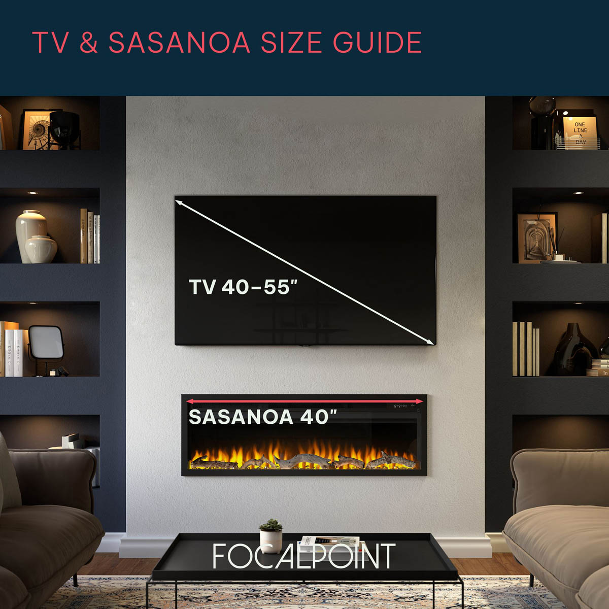 Focal Point Electric Fire Inset 1.5kW Matt Black Fireplace Log Effect Home - Image 3