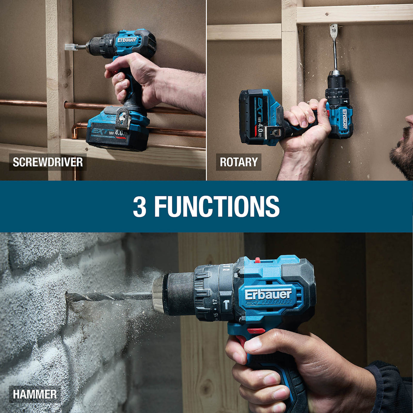 Erbauer Combi Drill Cordless 18V 2 x 2Ah Li-Ion ERI1092COM Soft Grip Compact - Image 5