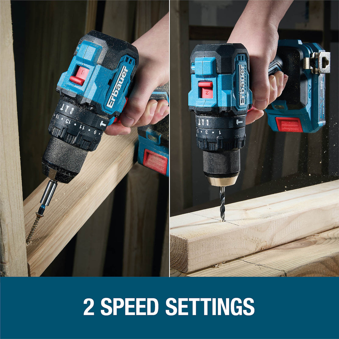 Erbauer Combi Drill Cordless 18V 2 x 2Ah Li-Ion ERI1092COM Soft Grip Compact - Image 6