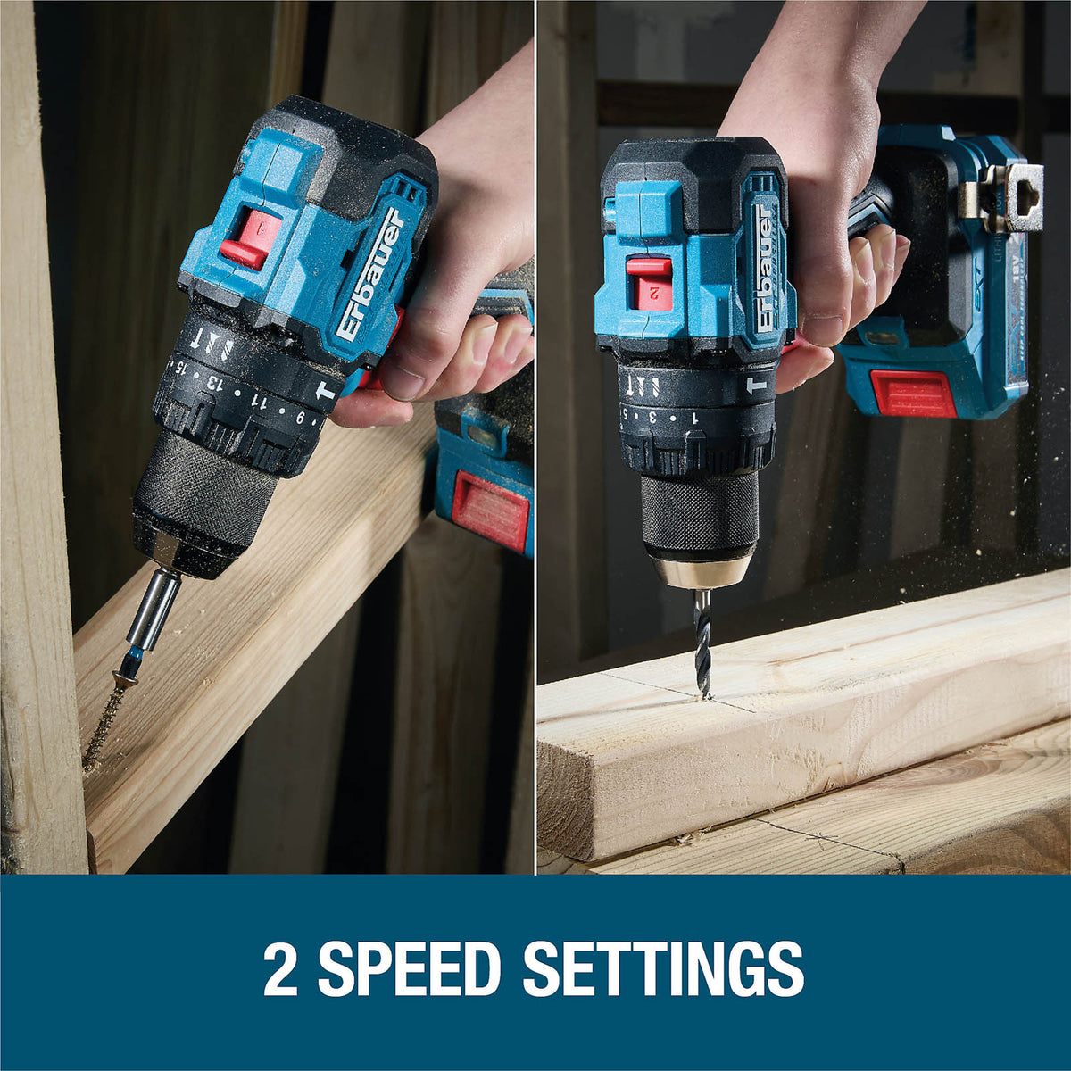 Erbauer Combi Drill Cordless 18V 2 x 2Ah Li-Ion ERI1092COM Soft Grip Compact - Image 6