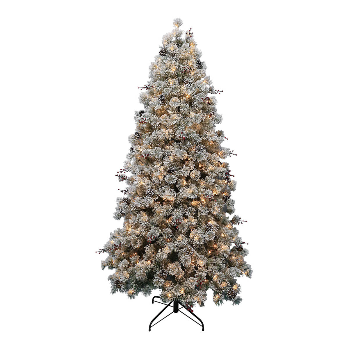 Christmas Tree Artificial Pre-Lit Warm White LED Berries Pine Cones Green 7.6ft - Image 1