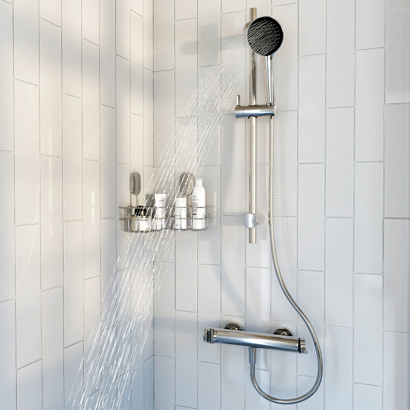 Mixer Shower Kit Chrome Lever Round Head Rainfall Wall Mounted Bathroom Modern - Image 5