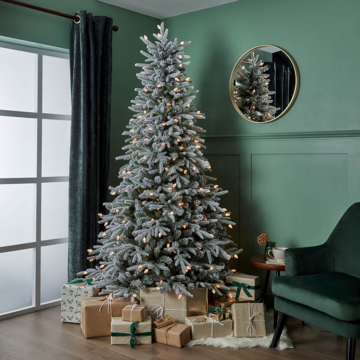 Christmas Tree Artificial Green LED Hinged Pre-lit Warm White Flocked Effect 7ft - Image 4