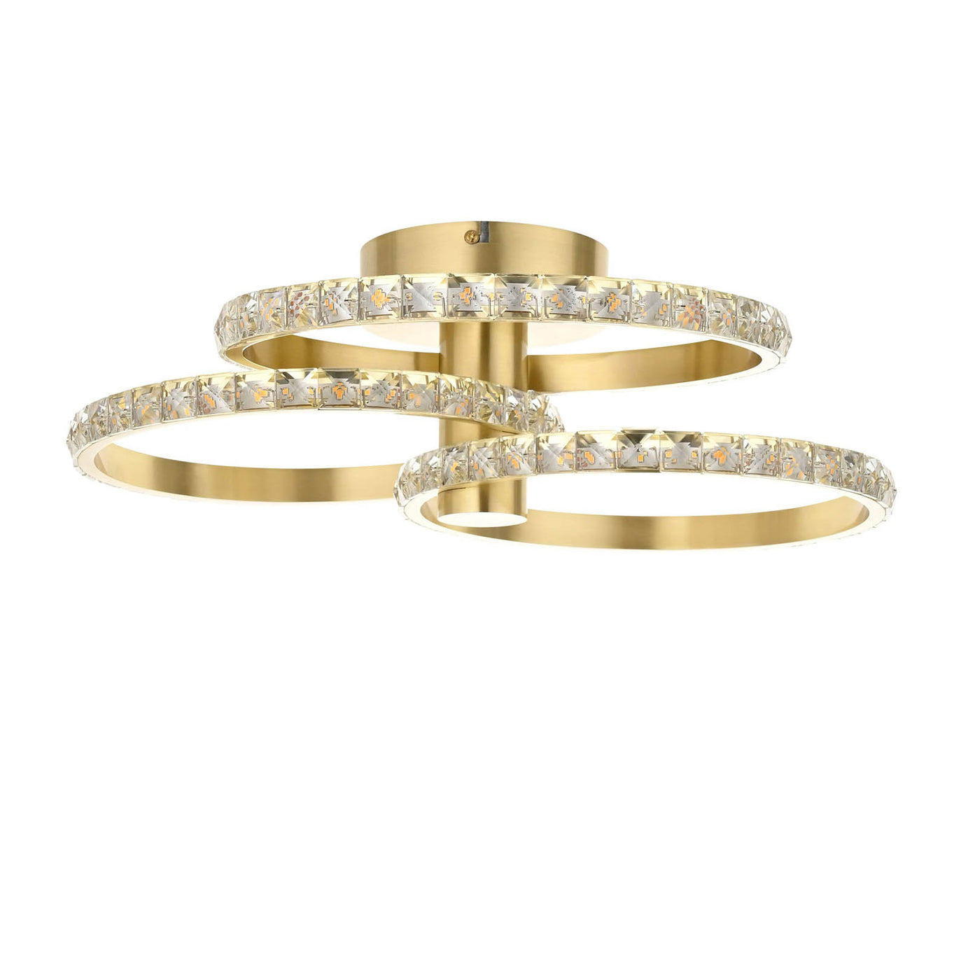 LED Ceiling Light Satin Glass Steel Brushed Gold Effect Warm White Living Room - Image 3