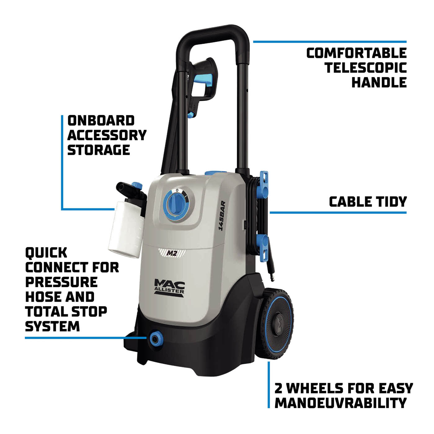Mac Allister High Pressure Washer Jet M2 Corded Electric Powerful 145bar 1.8kW - Image 2