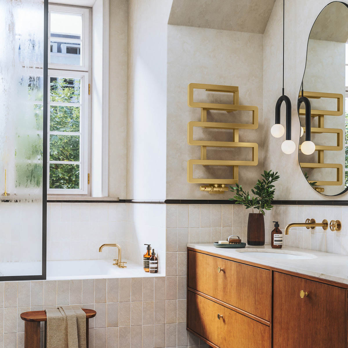 Terma Towel Rail Radiator Brass Flat Bathroom Warmer Modern (H)65.5x(W)50cm - Image 1