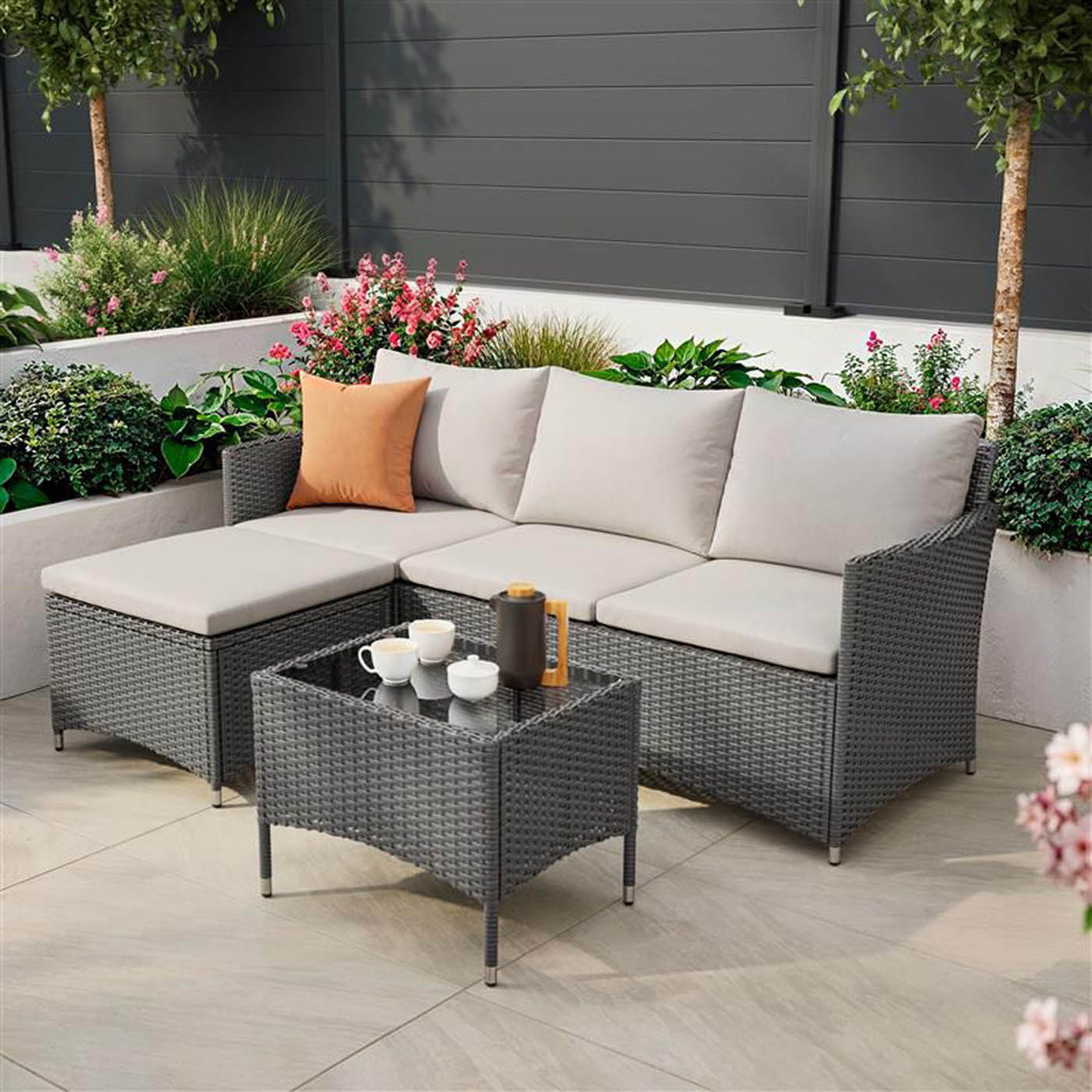 Derry Beige Rattan effect 3 Seater Corner Coffee set - Image 2