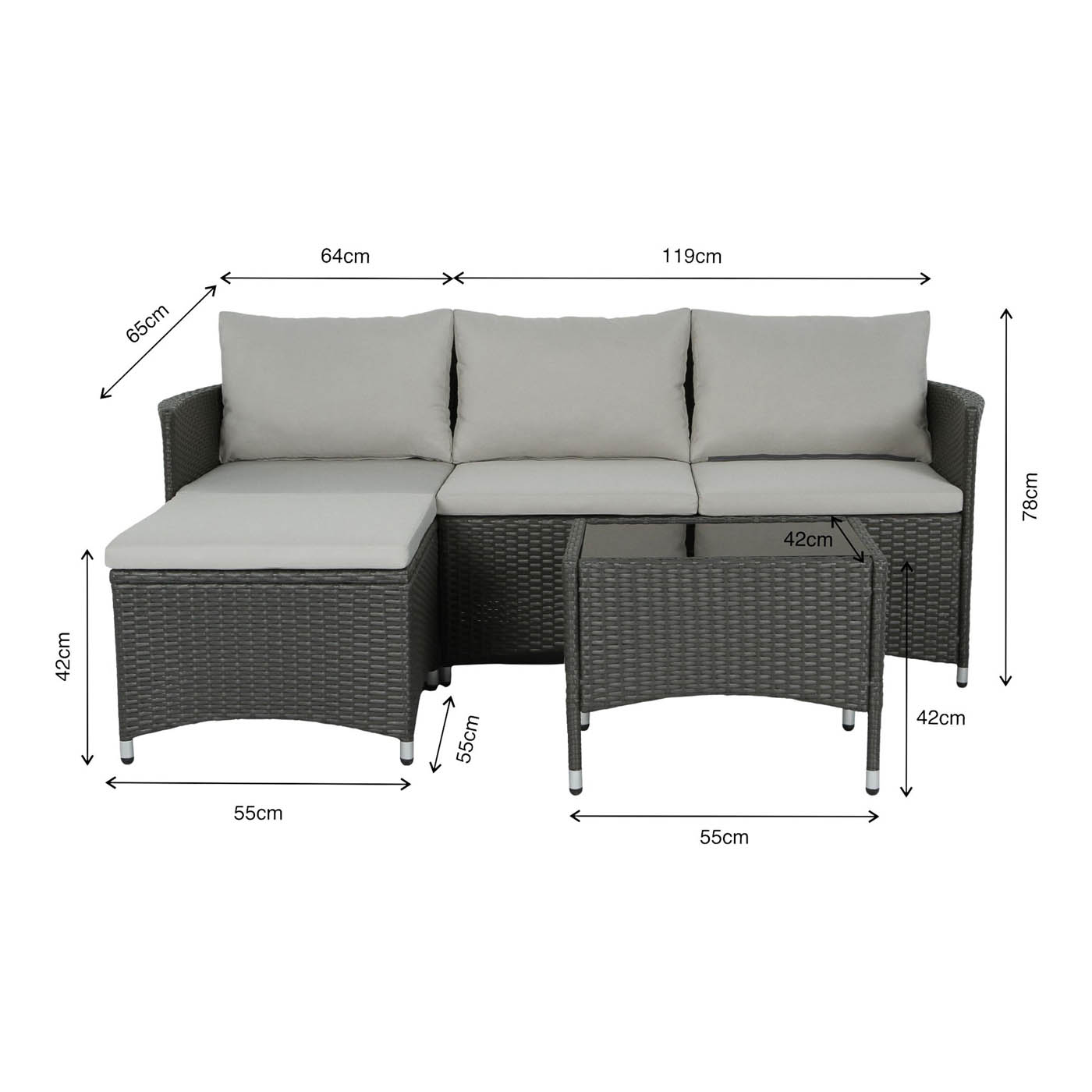 Derry Beige Rattan effect 3 Seater Corner Coffee set - Image 3