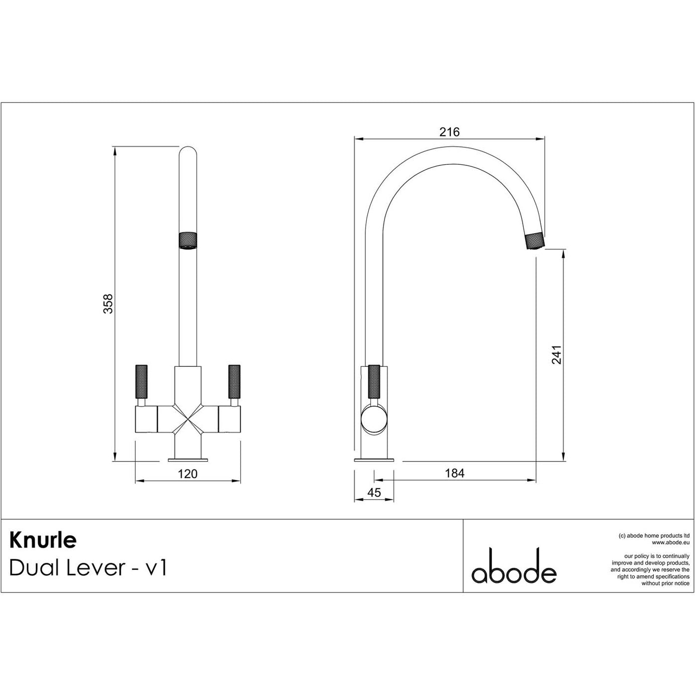 Abode Kitchen Sink Tap Mono Mixer Brass Effect Dual Lever Swivel Spout Faucet - Image 2