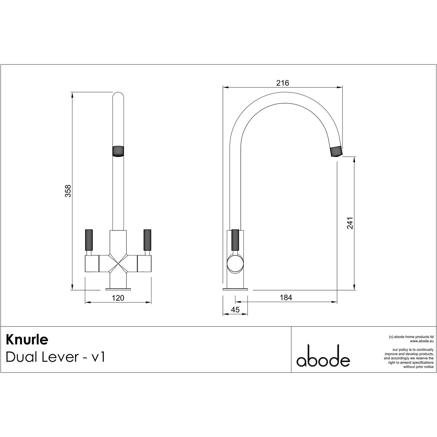 Abode Kitchen Sink Tap Mono Mixer Brass Effect Dual Lever Swivel Spout Faucet - Image 2