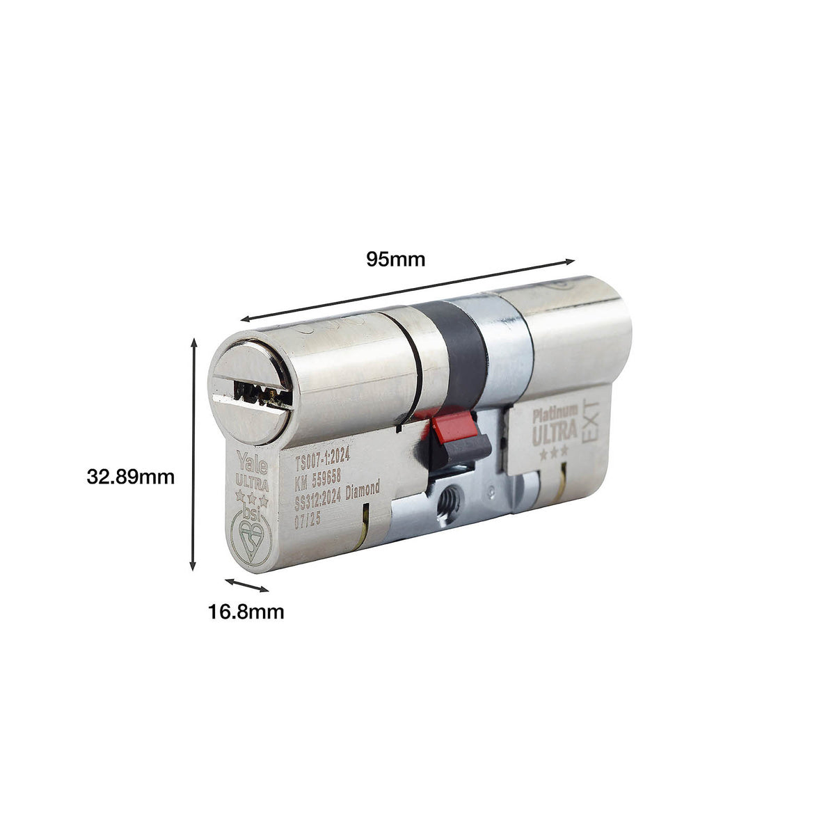 Yale Platinum ultra 3 star Nickel effect 45/50 Double Euro Cylinder lock - Image 4