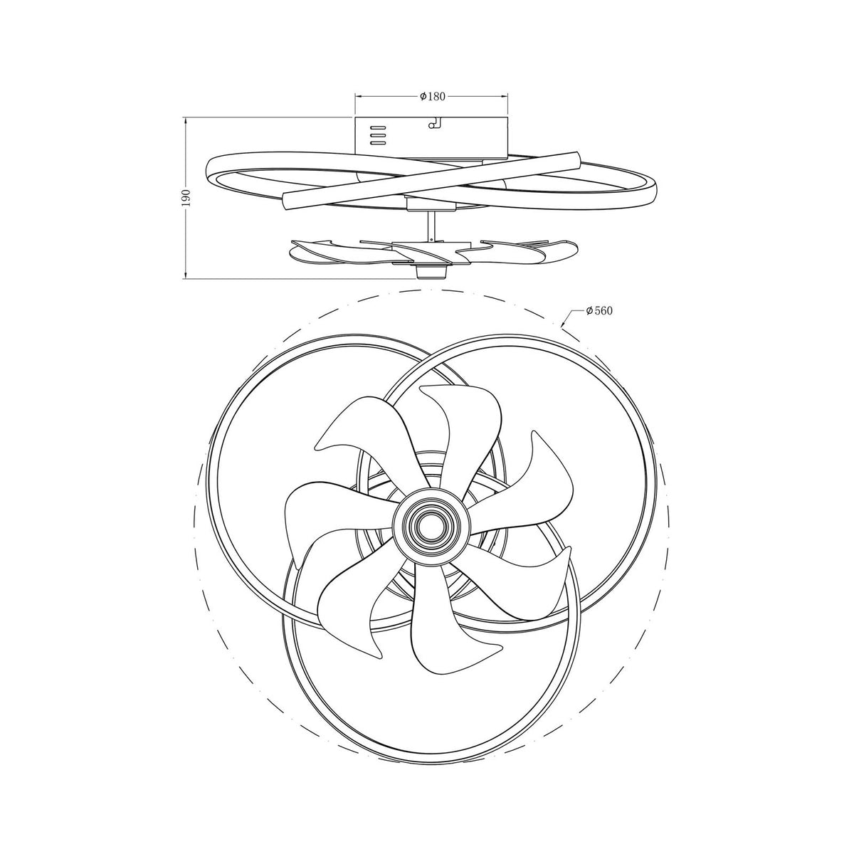 BHS LED Ceiling Fan Light Modern Remote control Black Warm White to Cool White - Image 2