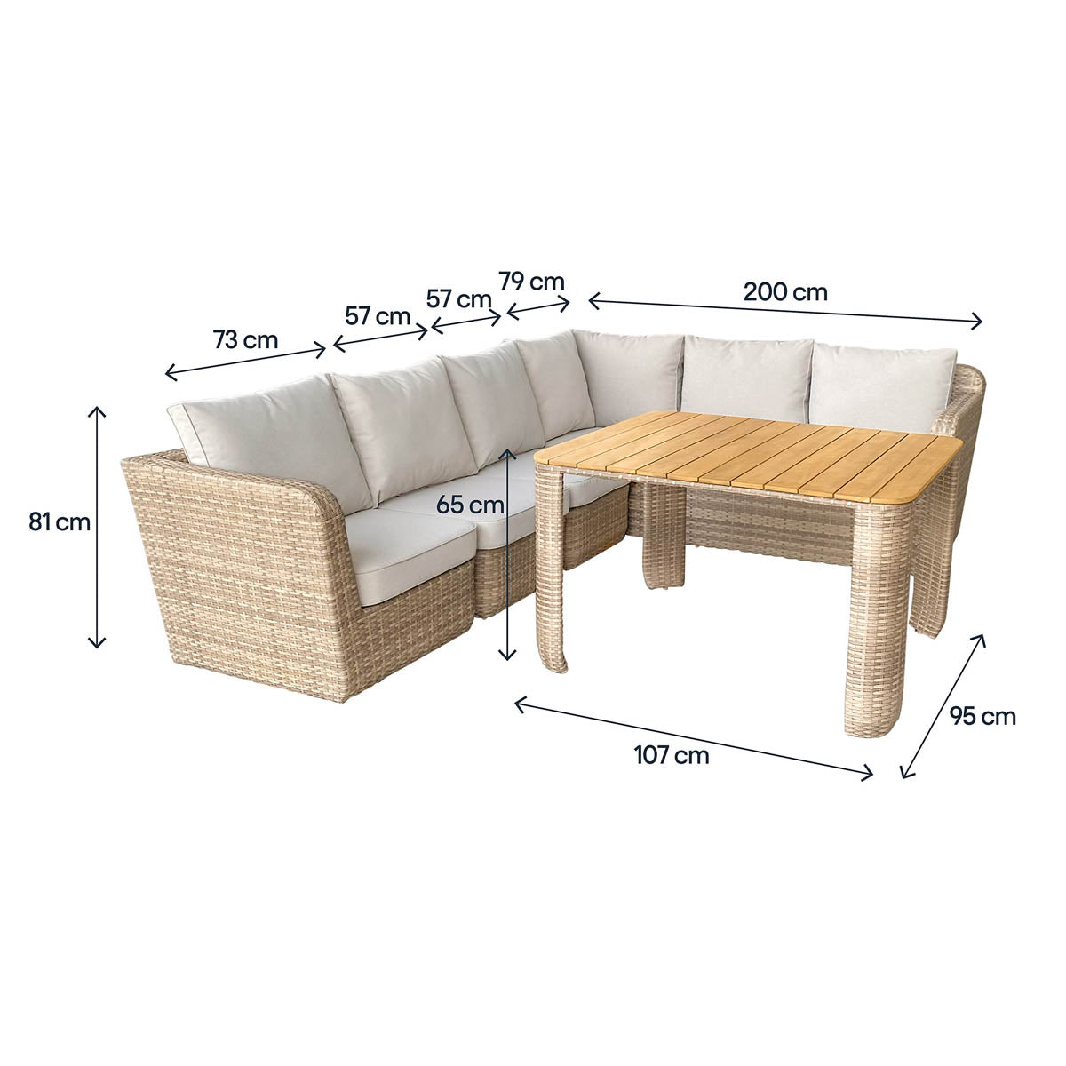 Rattan Garden Set 6 Seater Modular Outdoor Patio Dining Furniture Beige - Image 6