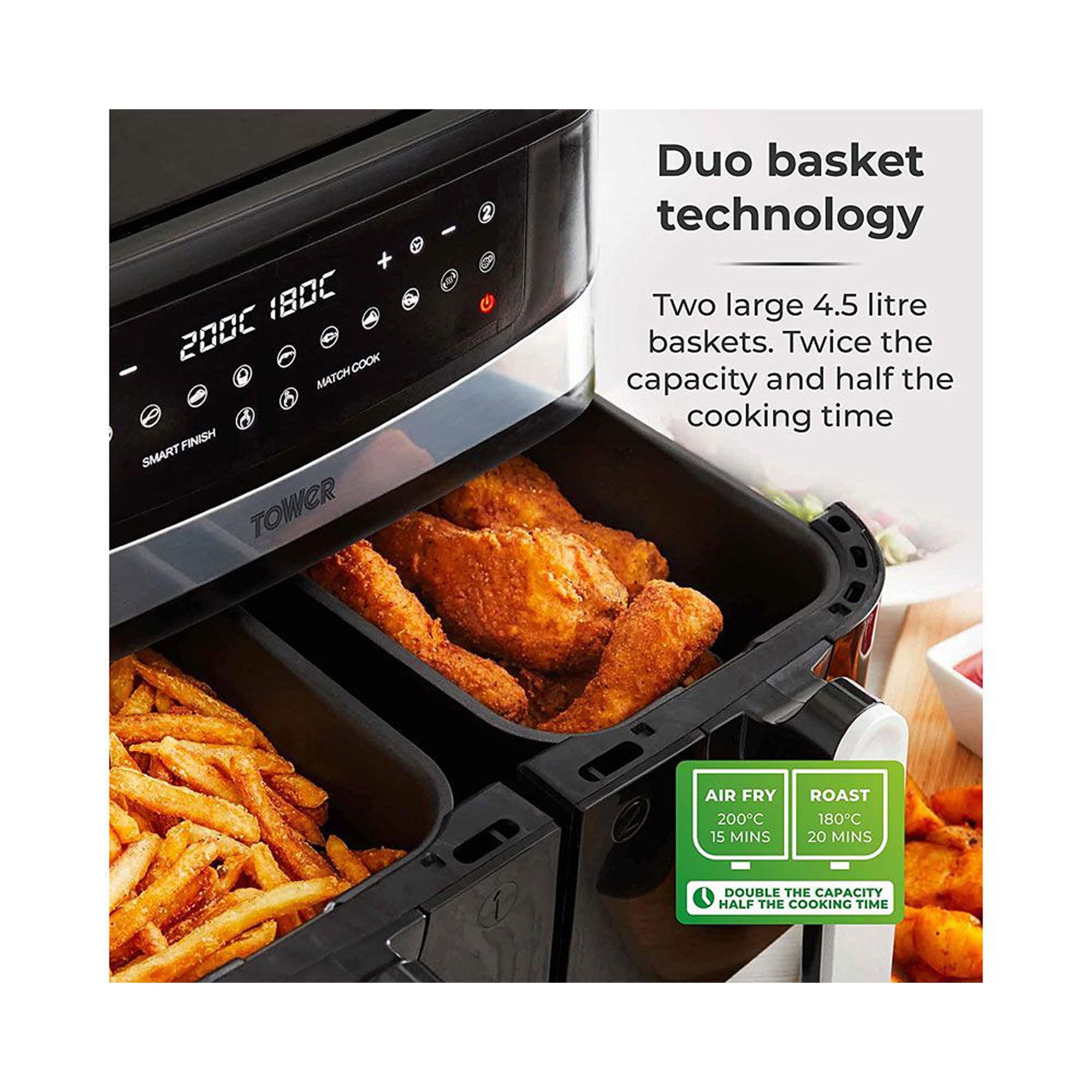 Tower Air Fryer 9L T17088 Dual Basket Touch Control Digital Smart Finish - Image 5