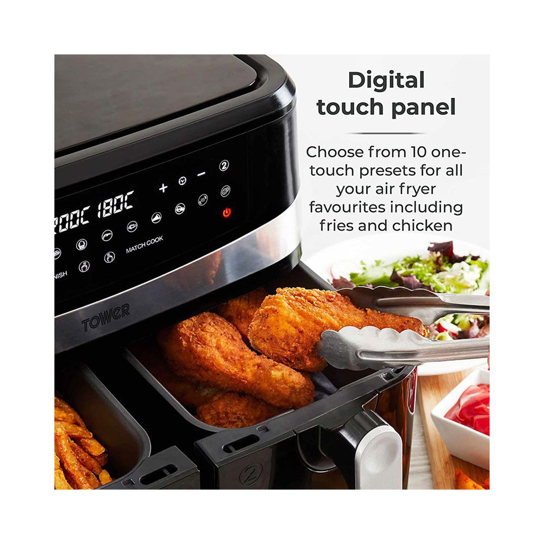 Tower Air Fryer 9L T17088 Dual Basket Touch Control Digital Smart Finish - Image 6