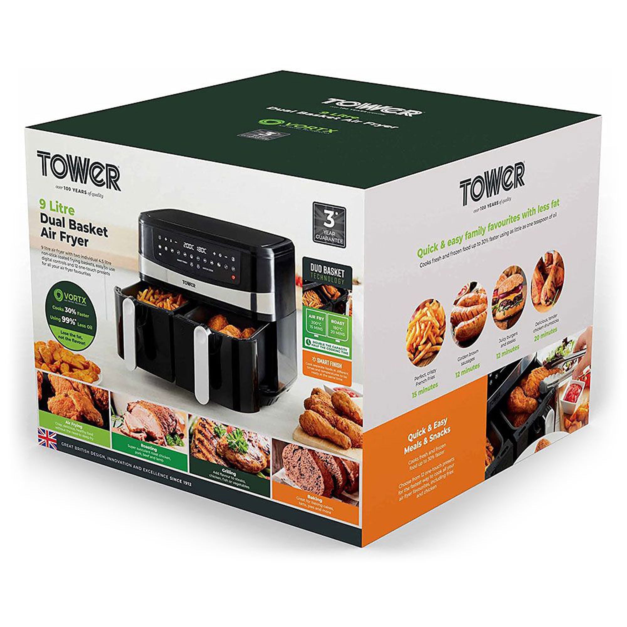 Tower Air Fryer 9L T17088 Dual Basket Touch Control Digital Smart Finish - Image 9