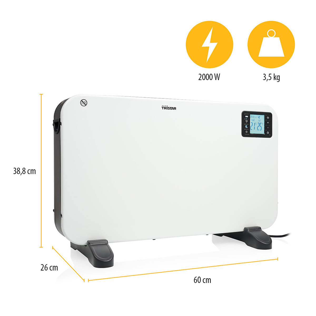 Smart Convector Heater 2kw White Portable Timer Free Standing 3 Heat Settings - Image 2