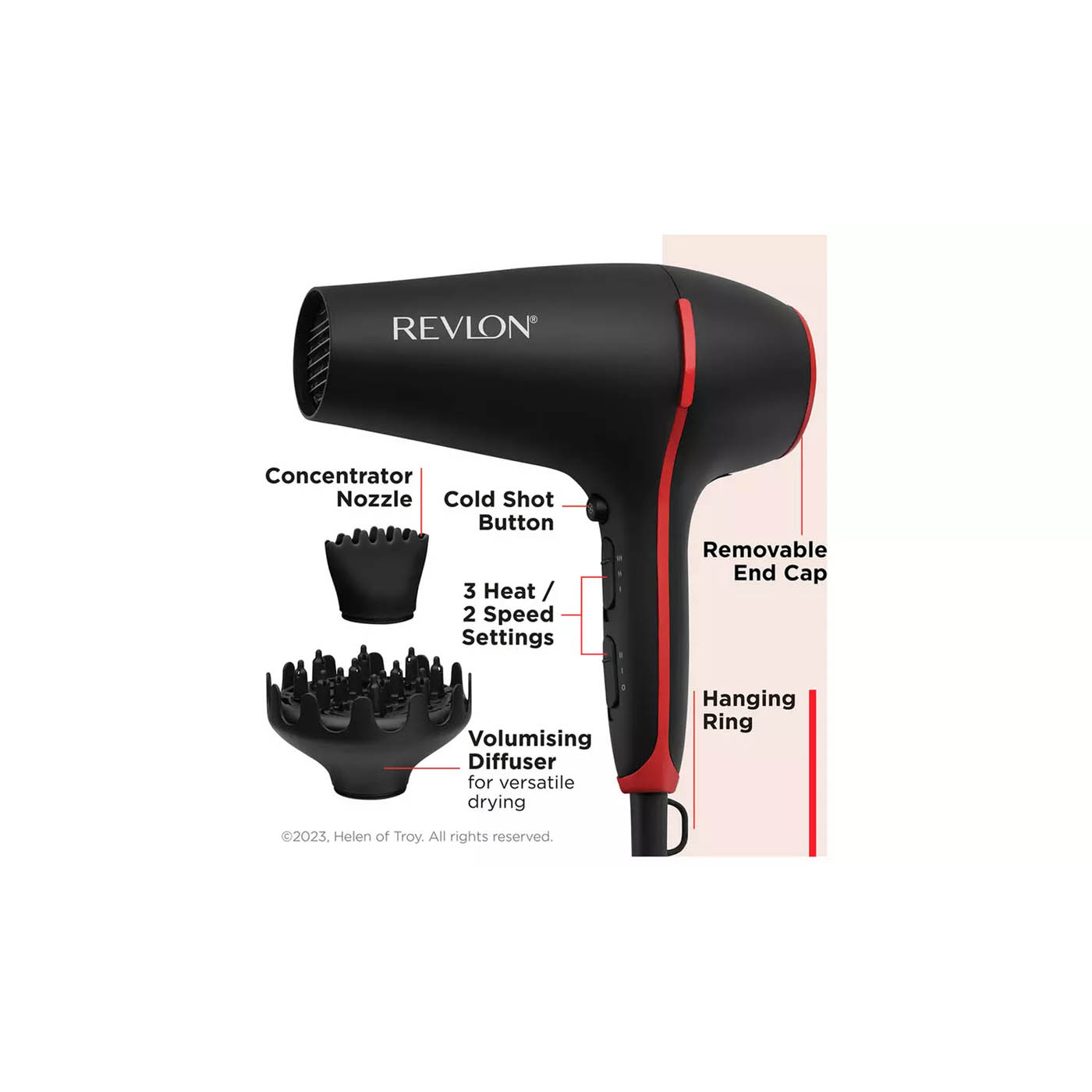 Revlon Hair Dryer With Diffuser Smoothstay Coconut Oil Infused Modern Portable - Image 4