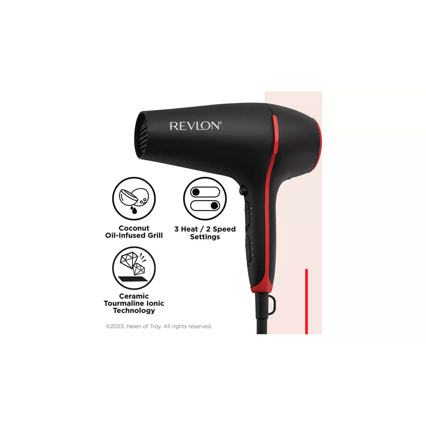 Revlon Hair Dryer With Diffuser Smoothstay Coconut Oil Infused Modern Portable - Image 5