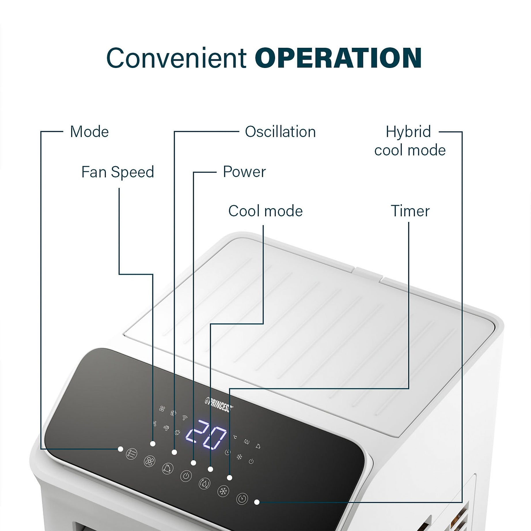 Princess Smart Fan Air Cooler Hybrid Touch LED Display Oscillating Timer 5L - Image 6