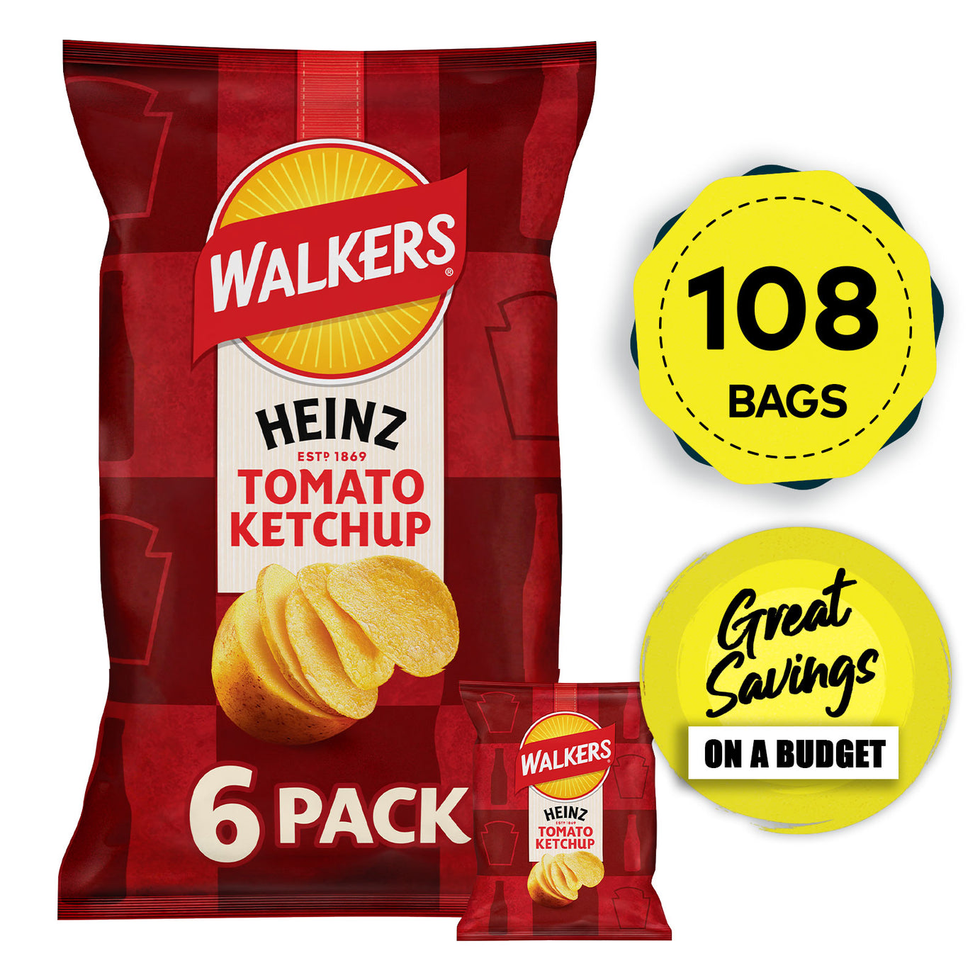 Walkers Crisps Tomato Ketchup Multipack Snacks Bundle 108 x 25g - Image 1