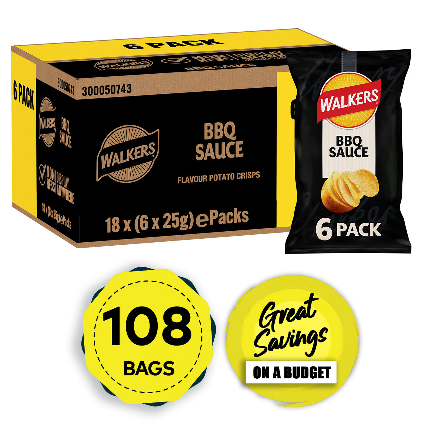 Walkers Crisps BBQ Sauce Sharing Multipack Snacks 108 x 25g - Image 1