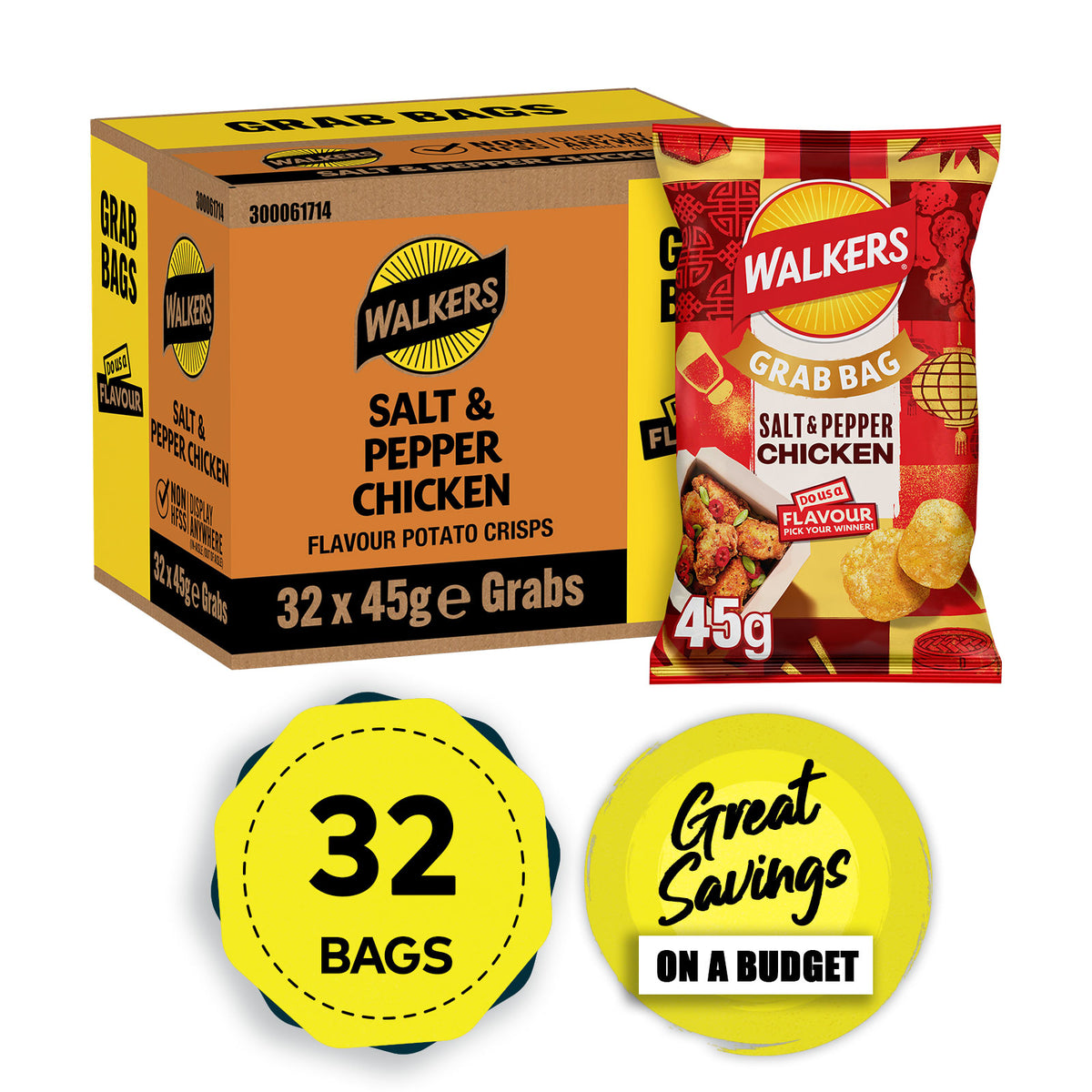 DUAF Walkers Crisps Salt & Pepper Chicken Grab Bag 32 x 45G - Image 1